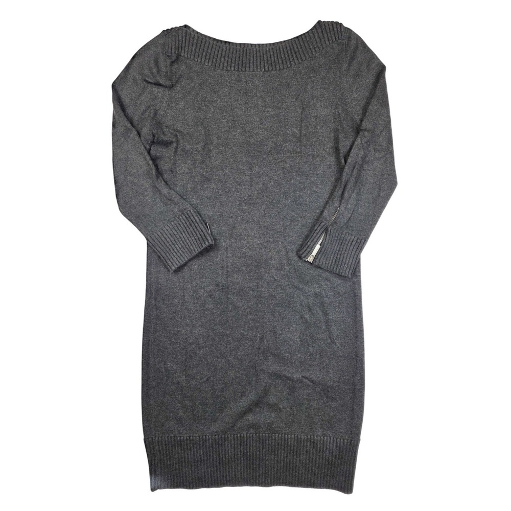 Michael Kors Gray 3/4 Zippered Sleeves Round Neck Sweater Dress‎ Women's Size M